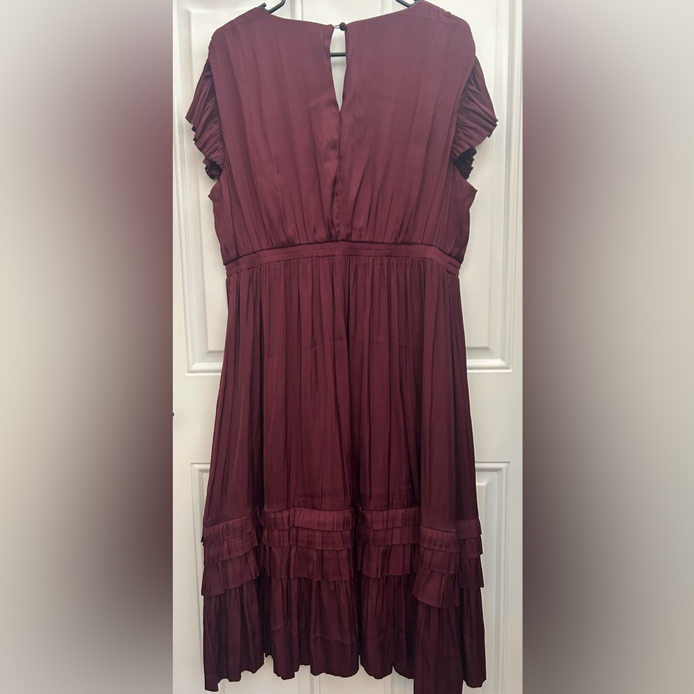 Lane Bryant Maroon Flutter -Sleeve Shirred Midi Dress - Picture 6 of 8
